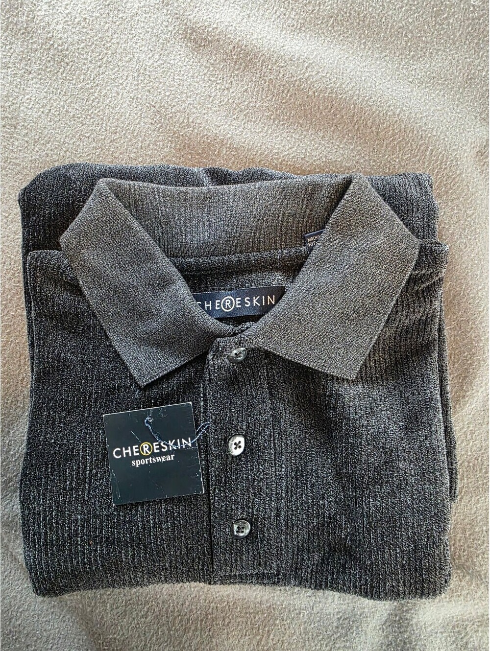 Chereskin Sportswear Men’s Small Gray Long Sleeve Polo Shirt 80% Cotton NWT